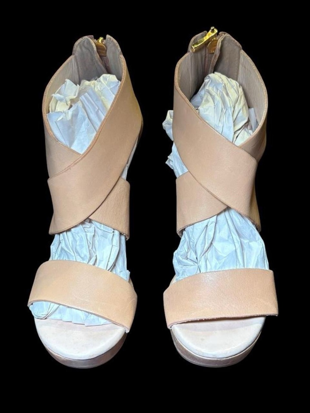 Diane Von Furstenberg Nude Leather Crisscross Wedge Sandals